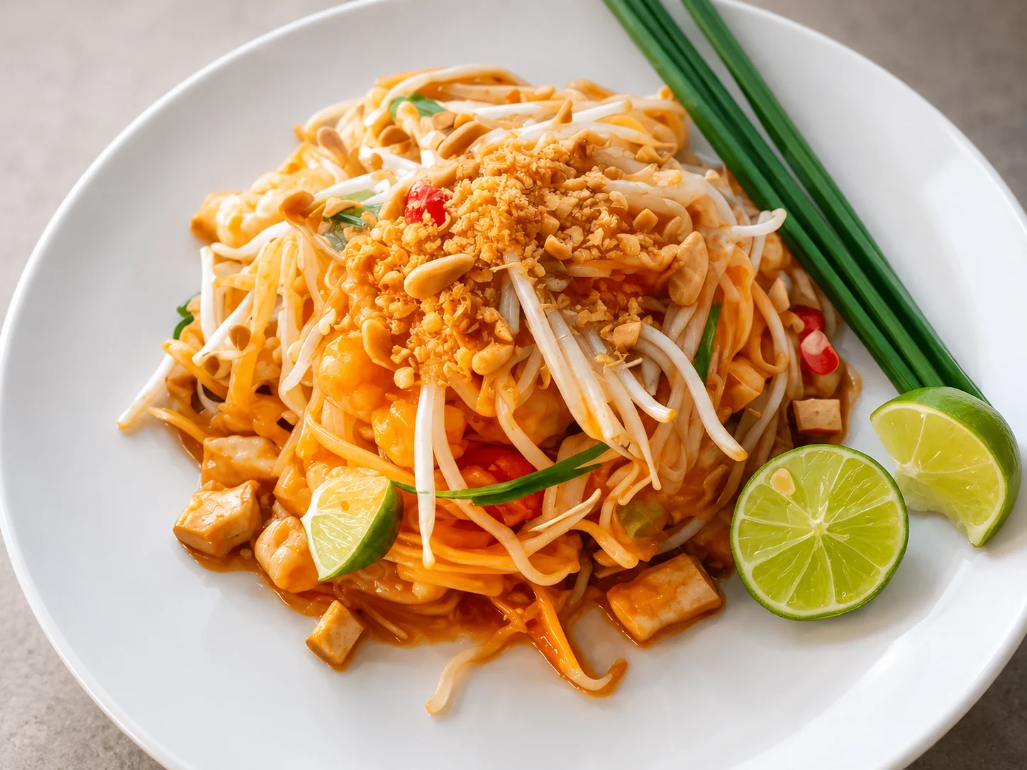 Pad Thai with prawns, tofu and peanuts