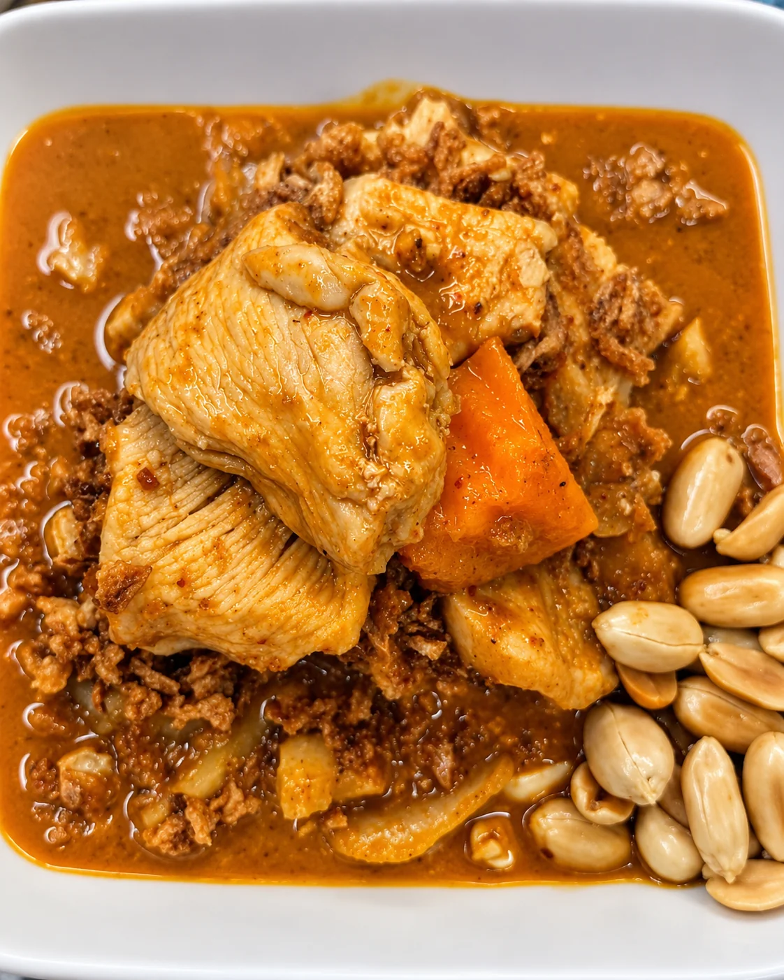 Massaman chicken curry topped with roasted peanuts